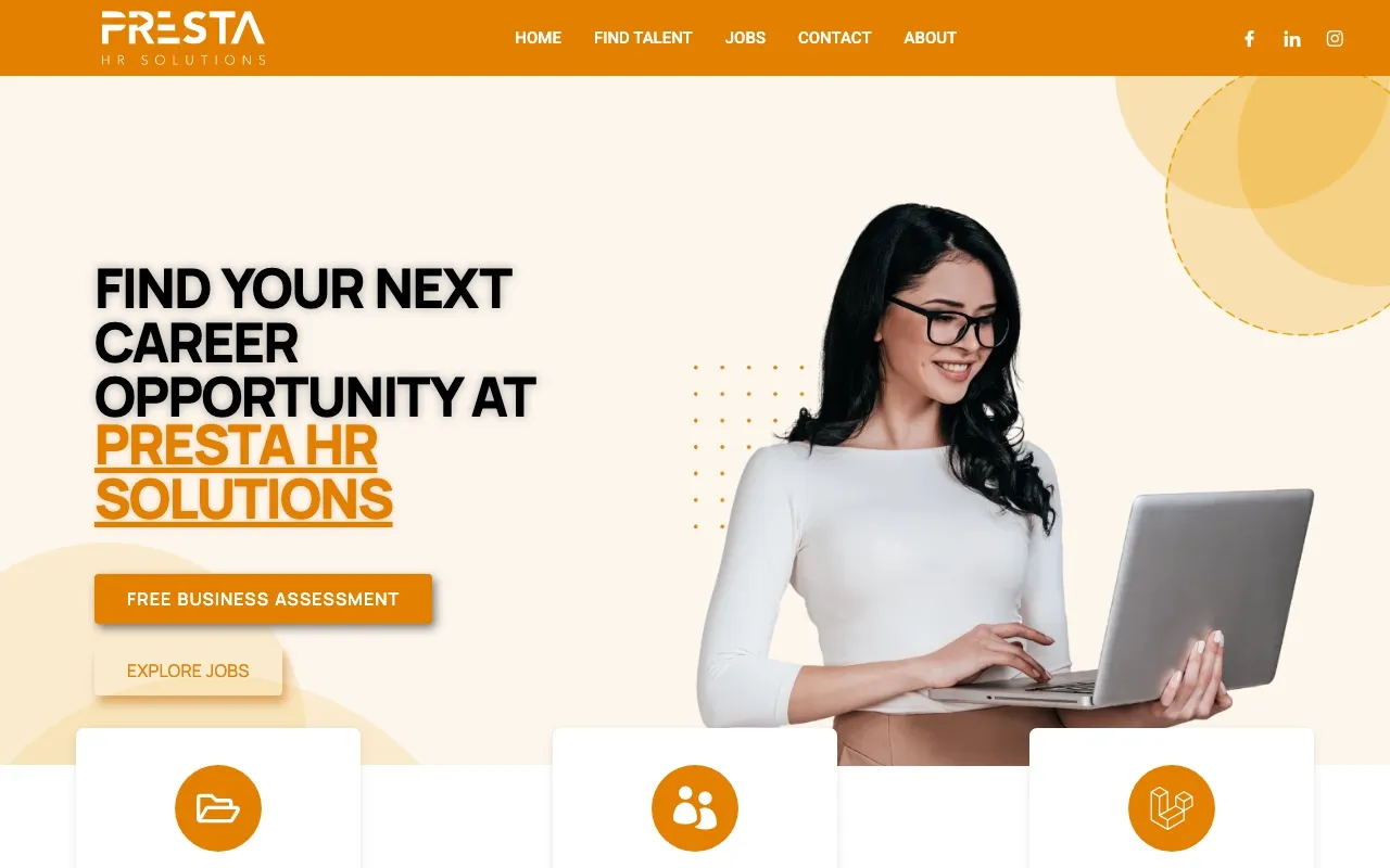 Screenshot of the Presta HR Solutions website